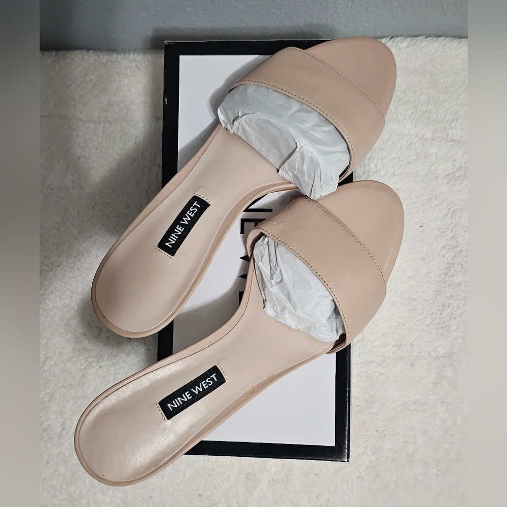 Nine West slip-on dress sandals with box. Woman's size 8.5M. Color beige/cream.